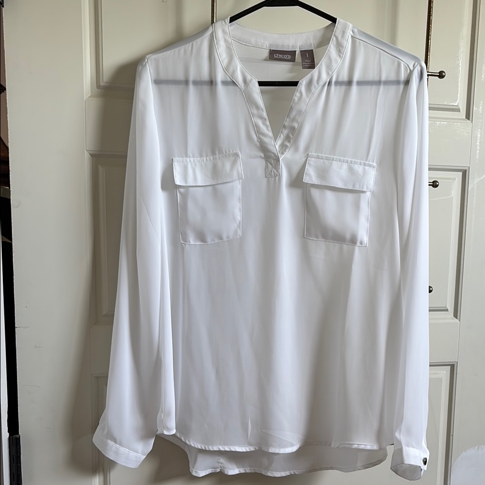Chico’s White Long Sleeve sheer Blouse
